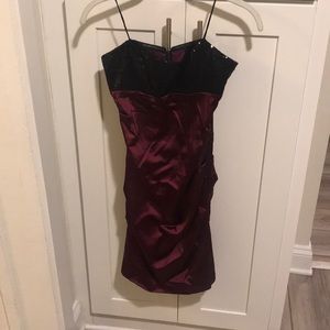 Nicole Miller Ruched Strapless Dress in Burgundy